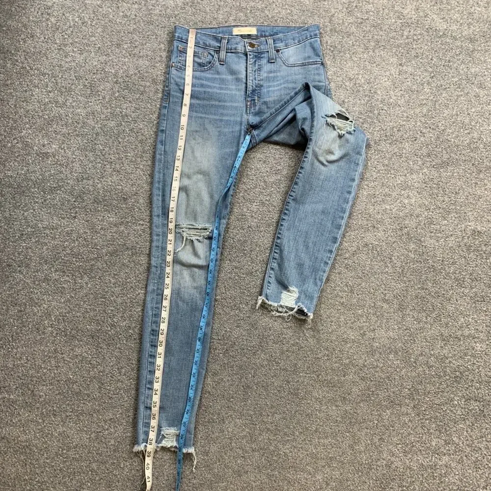 Madewell Jeans Womens 27 Denim High Rise Skinny Ontario Wash Distressed Raw Hem